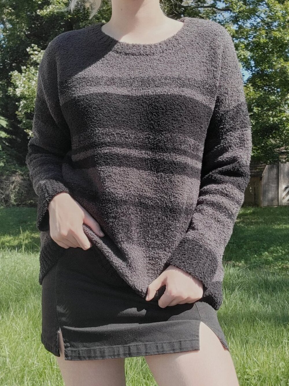 ₊˚🎧⊹ Barefoot Dreams cozychic knit grey striped sweater ✧🖇️˚.